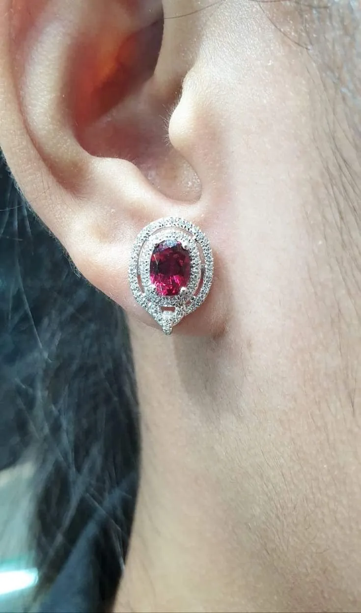 PREORDER | Oval Red Ruby Gemstones Diamond Earrings 14kt