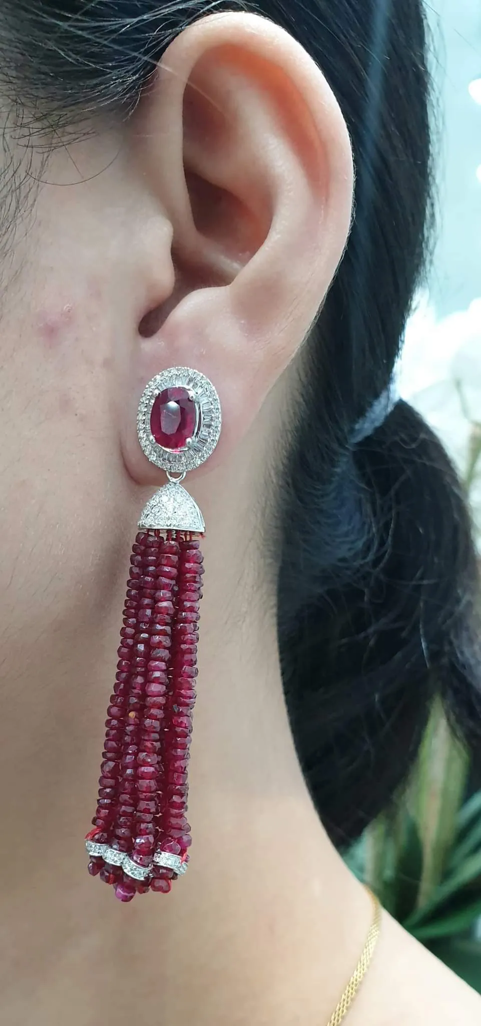 PREORDER | Red Ruby Tassle Gemstones & Diamonds Earrings 14kt