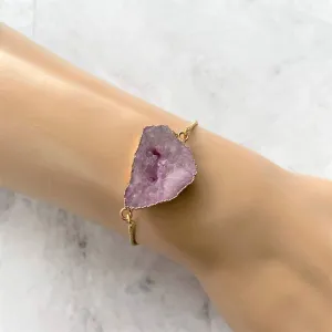 Purple Druzy Gold Adjustable Chain Bracelet