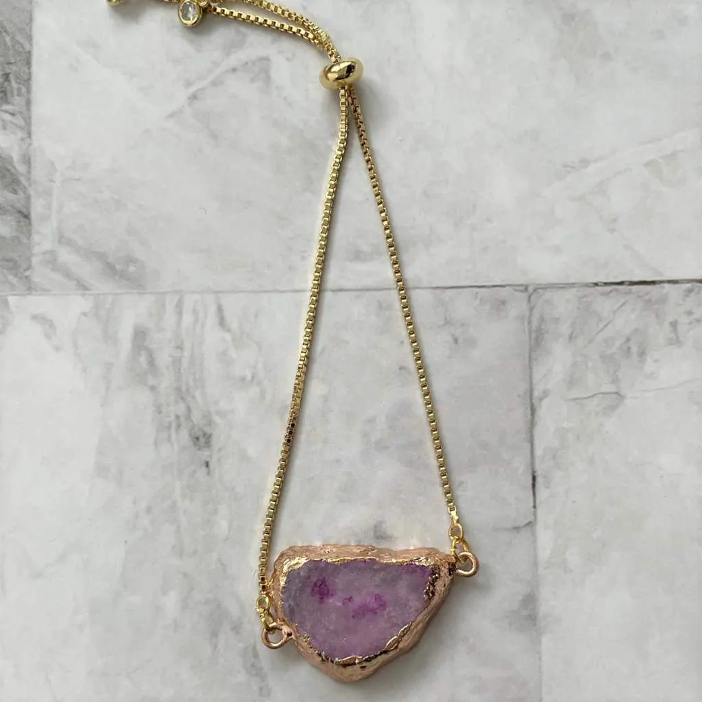 Purple Druzy Gold Adjustable Chain Bracelet