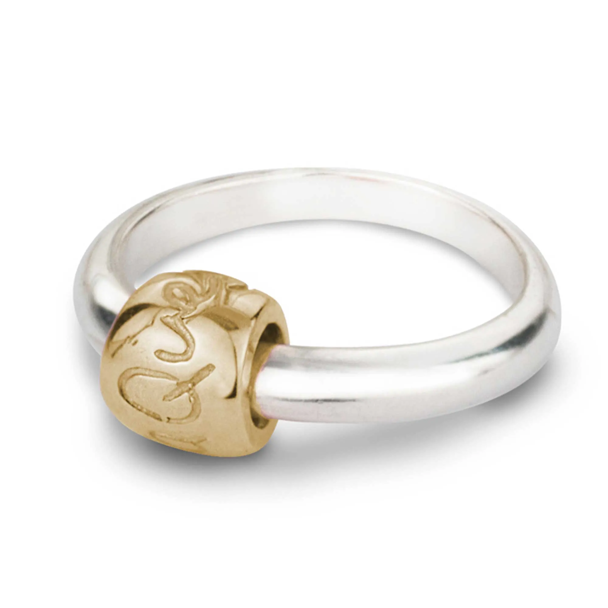 Que Sera Silver & Solid Gold Charm Ring