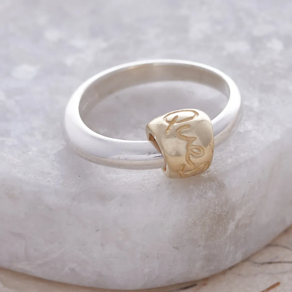 Que Sera Silver & Solid Gold Charm Ring