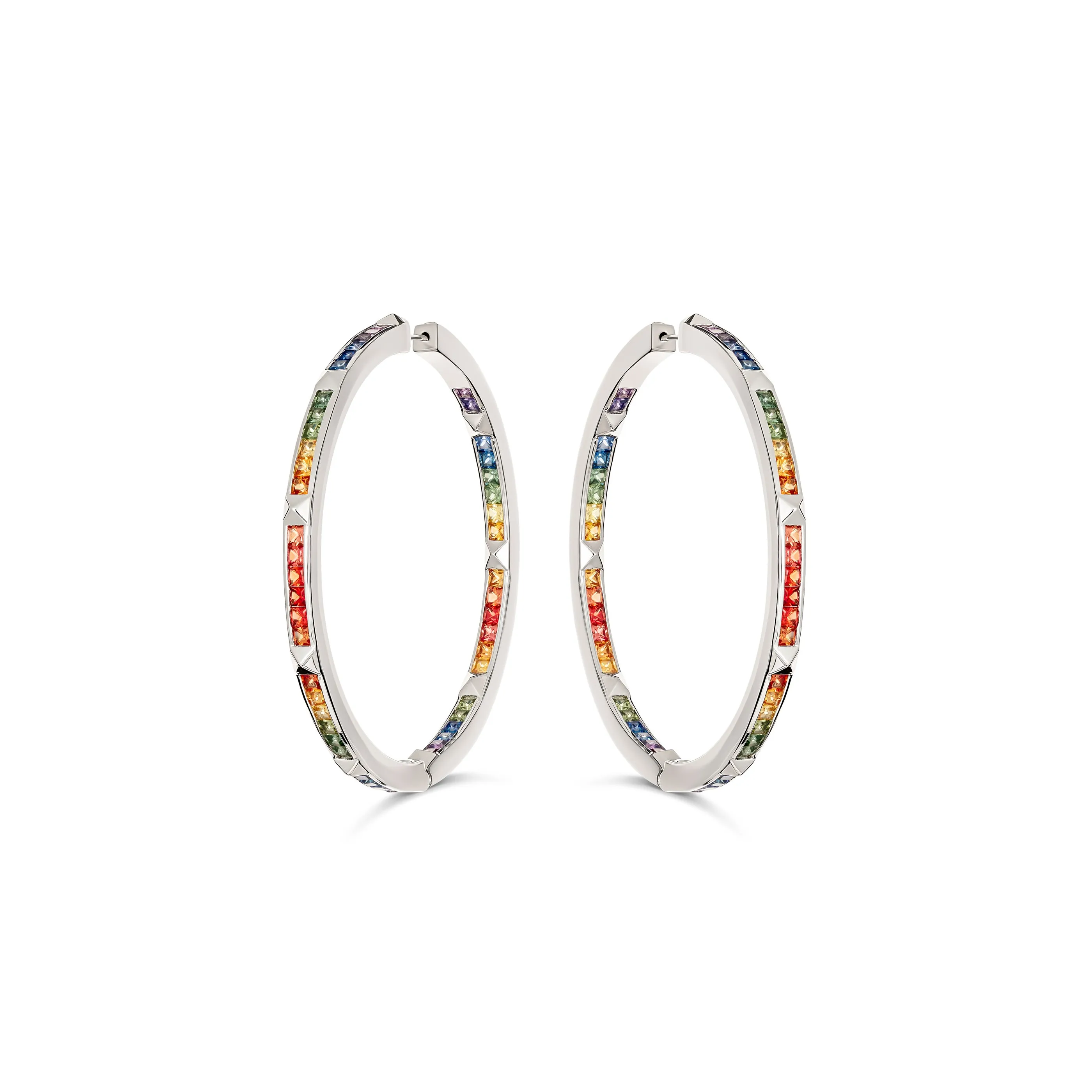 R.08® Une Full Moon Rainbow Sapphire Hoop Earrings | White Gold