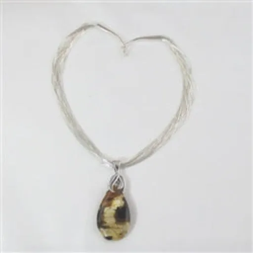 Rare Gemstone Teardrop Pendant on Mult-strand Silver Chain