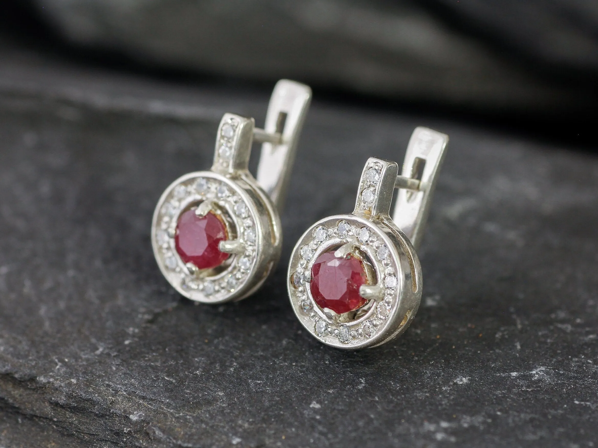 Real Ruby Earrings - Red Cluster Earrings, July Birthstone Earrings