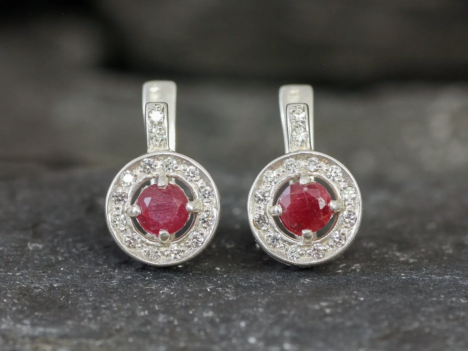 Real Ruby Earrings - Red Cluster Earrings, July Birthstone Earrings