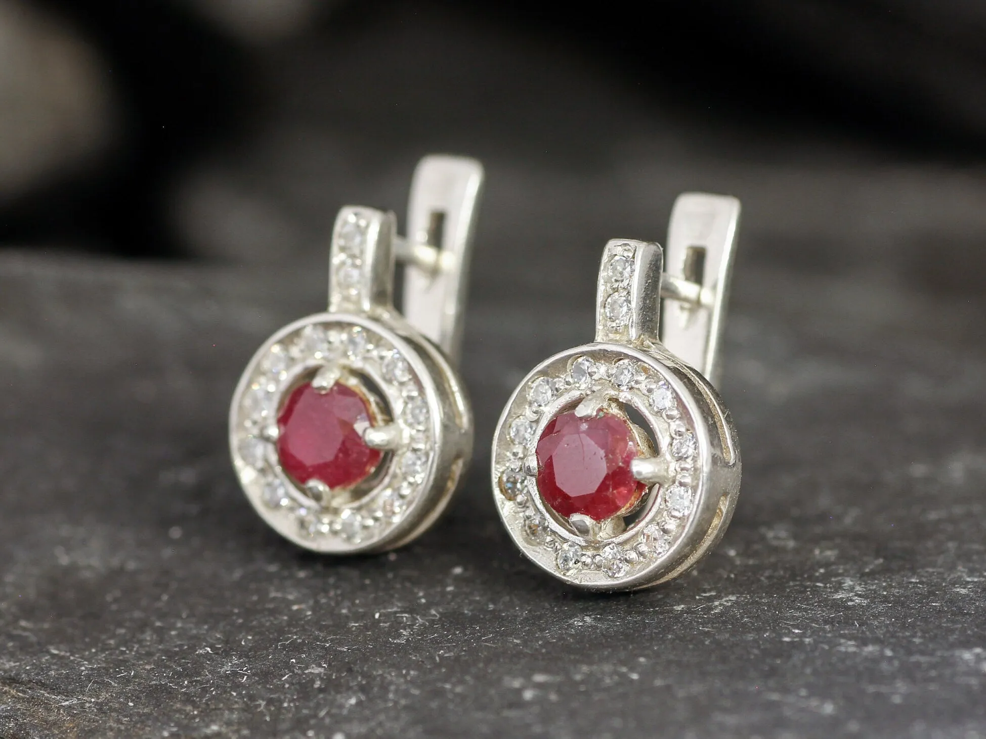 Real Ruby Earrings - Red Cluster Earrings, July Birthstone Earrings