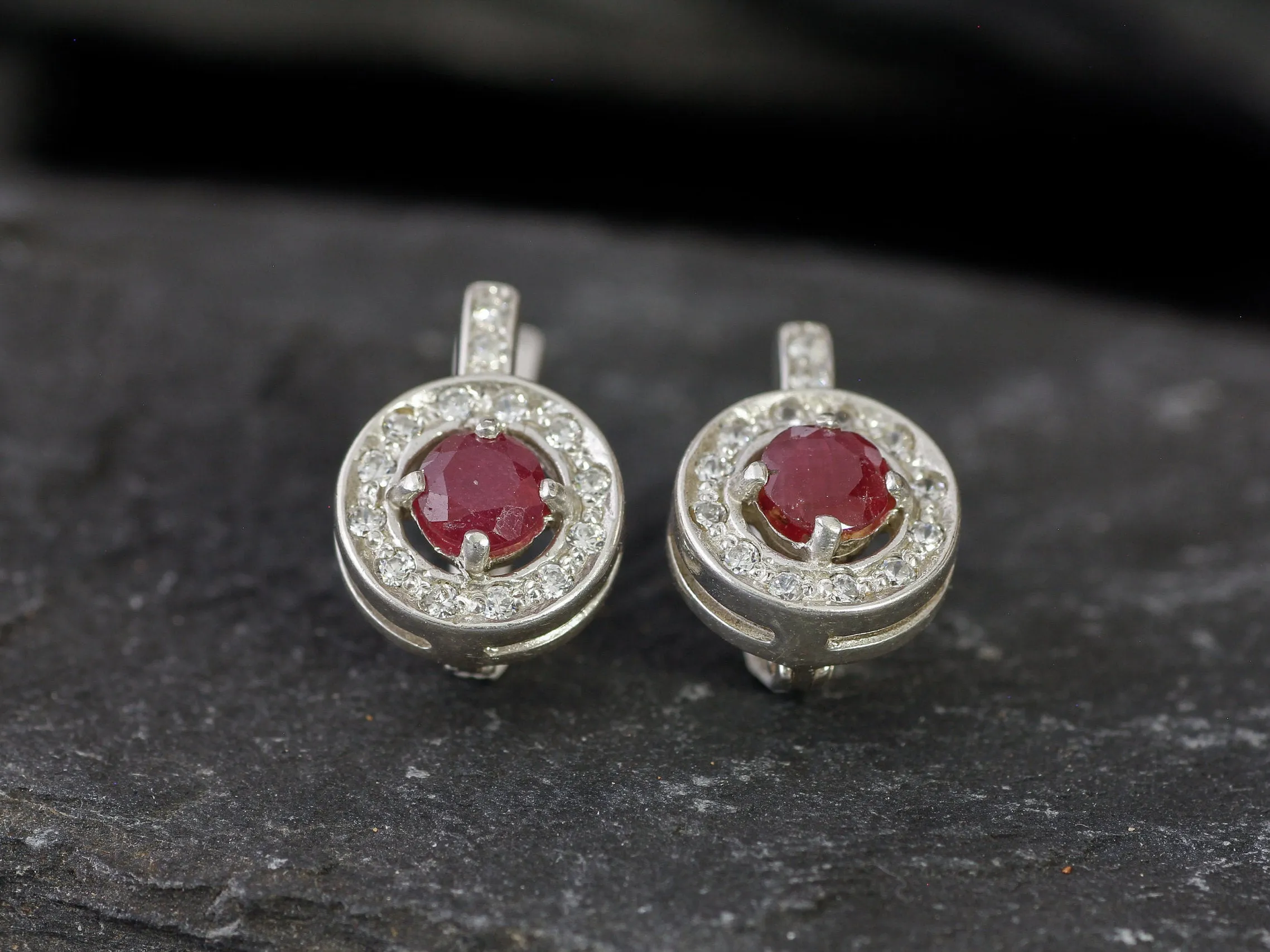 Real Ruby Earrings - Red Cluster Earrings, July Birthstone Earrings