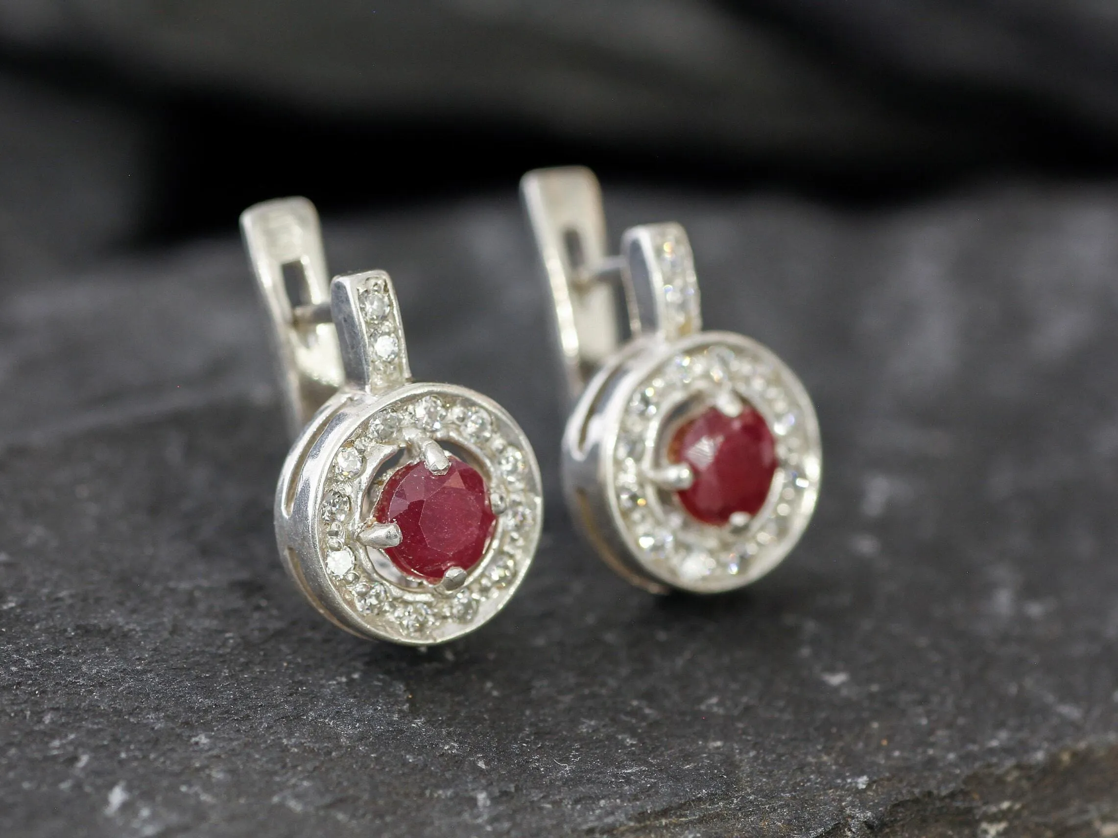 Real Ruby Earrings - Red Cluster Earrings, July Birthstone Earrings