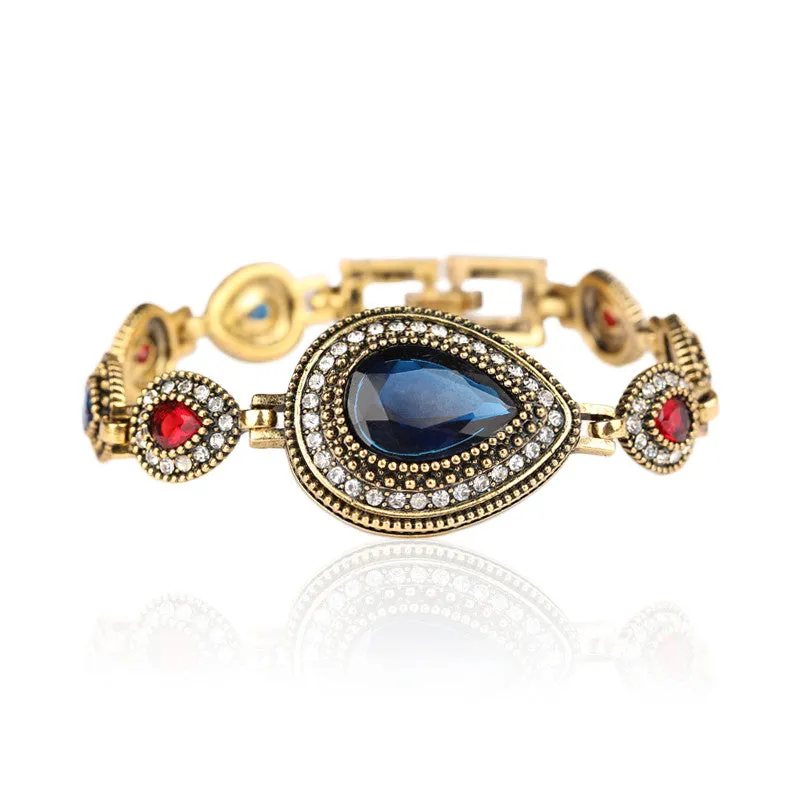 Retro Look Sapphire Fine jewelry Turkish Style Bracelets Water Drop Modelling Mosaic Austria Crystal Charm Women Gift