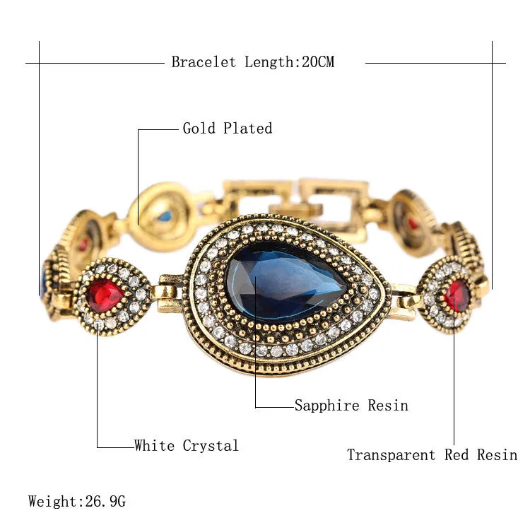 Retro Look Sapphire Fine jewelry Turkish Style Bracelets Water Drop Modelling Mosaic Austria Crystal Charm Women Gift