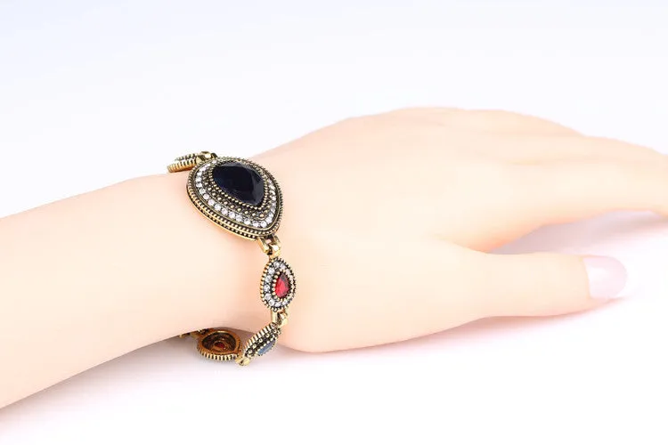 Retro Look Sapphire Fine jewelry Turkish Style Bracelets Water Drop Modelling Mosaic Austria Crystal Charm Women Gift