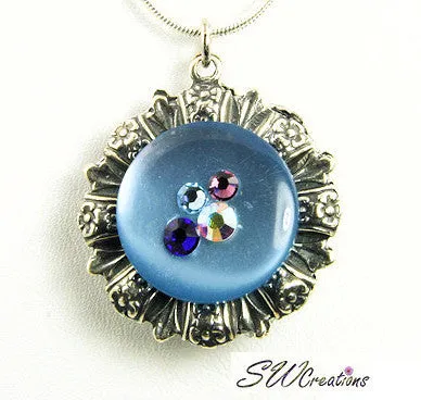 Reversible Blue Aqua Crystal Fusion Button Pendant