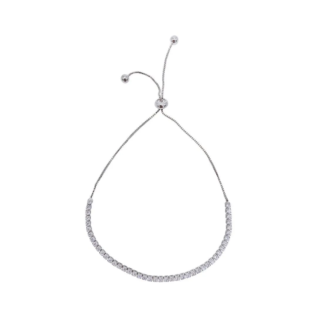 Rhodium Plated Adjustable Tennis Bolo Bracelet