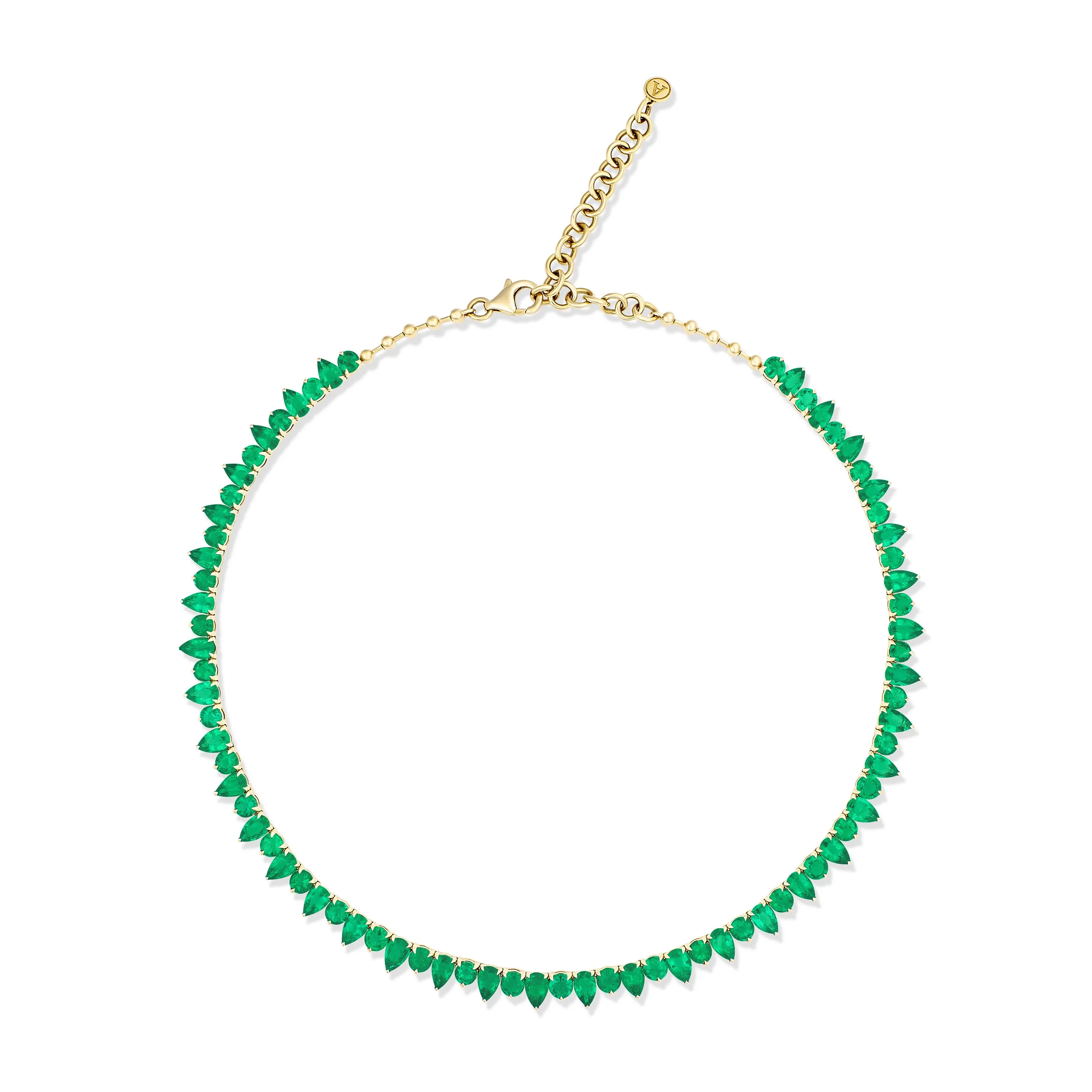 Riviera Pear and Round Brilliant Cut Emerald Gemstone Necklace | 18K Yellow Gold