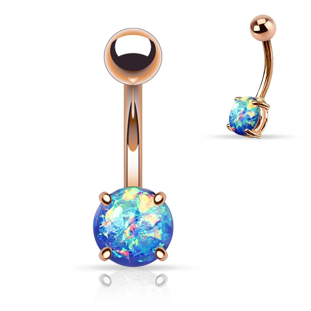 Rose Gold Blue Opal Glitter Belly Ring