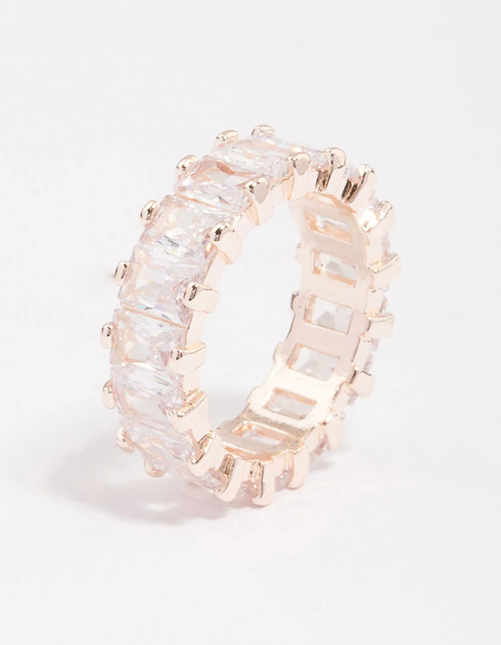 Rose Gold Plated Cubic Zirconia Rectangle Band Ring