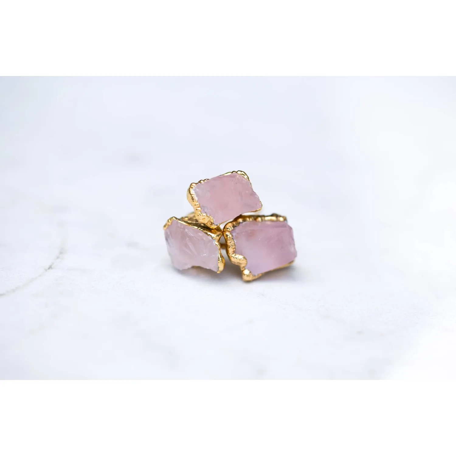 Rough Rose Quartz Ring, Yellow Gold Rose Quartz Wedding