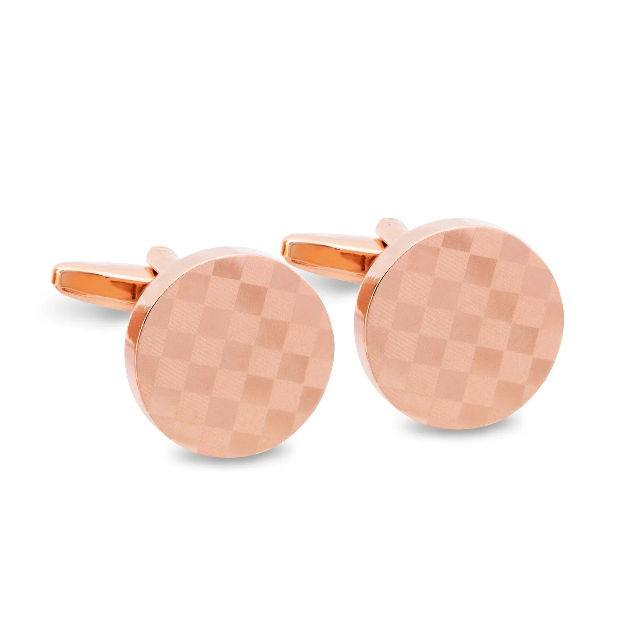 Round Checked Rose Gold Cufflinks