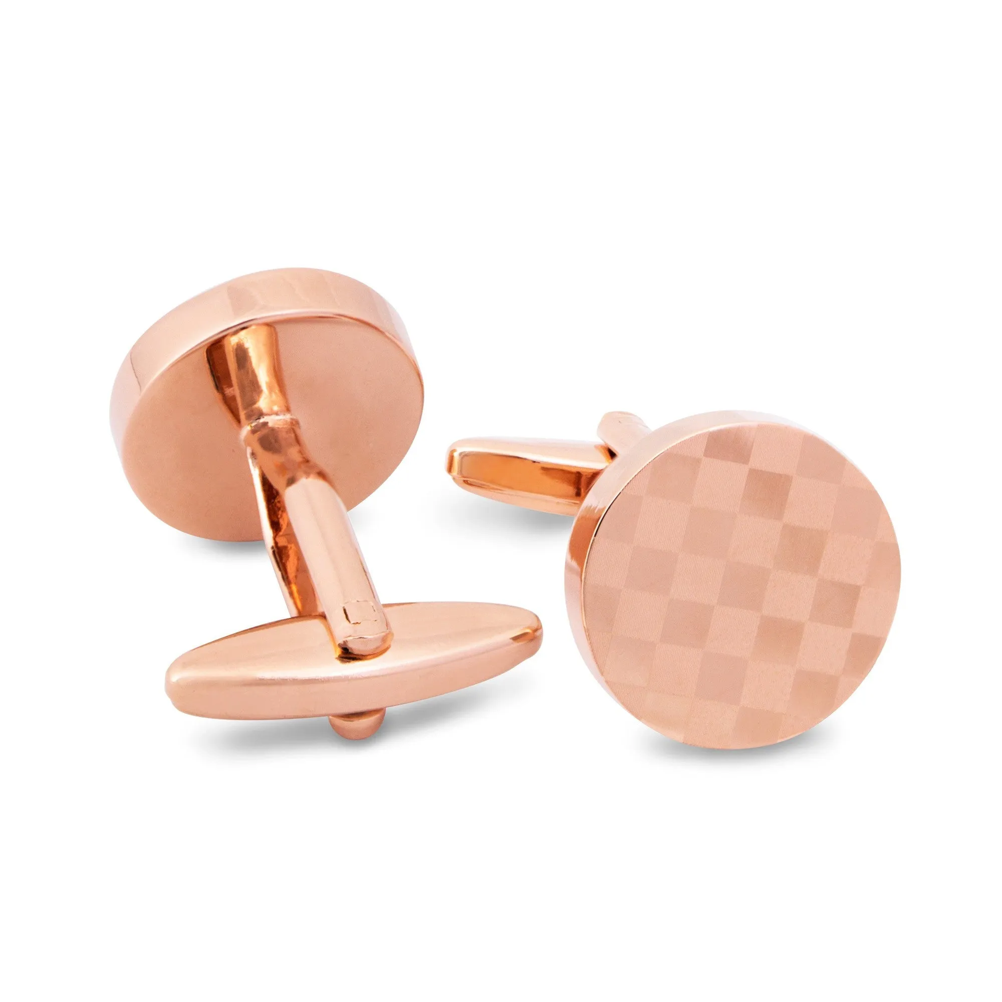 Round Checked Rose Gold Cufflinks