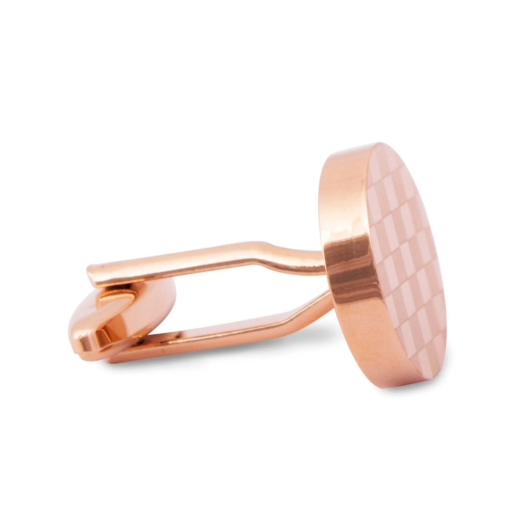 Round Checked Rose Gold Cufflinks