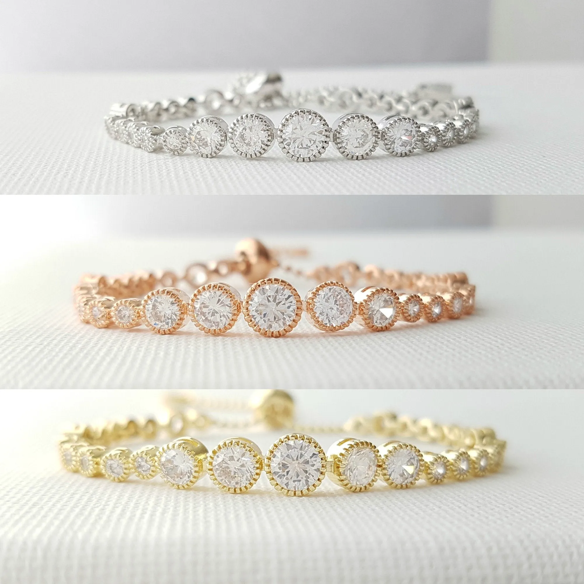 Round Crystal Gold Tennis Bracelet for Weddings-Zara