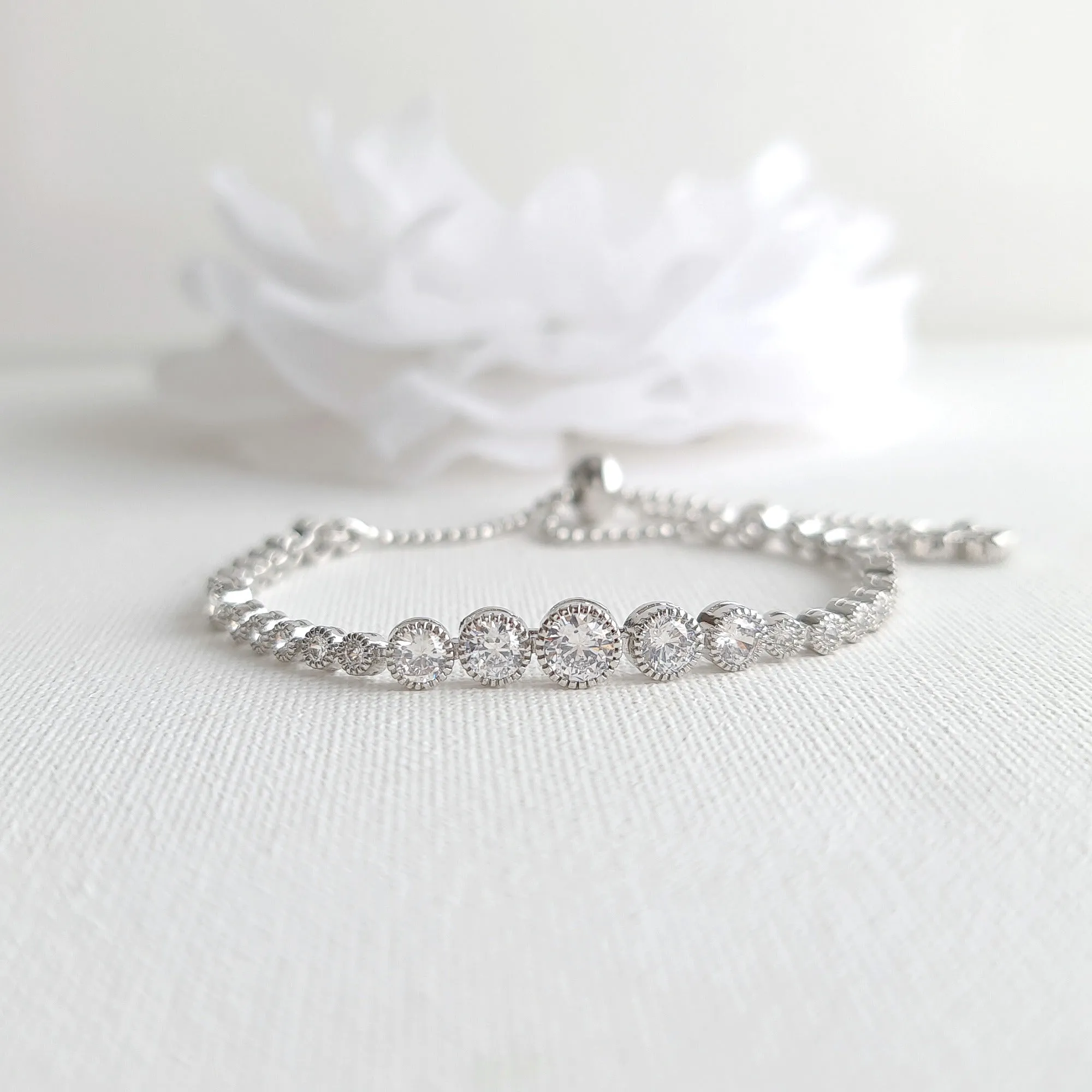 Round Crystal Gold Tennis Bracelet for Weddings-Zara