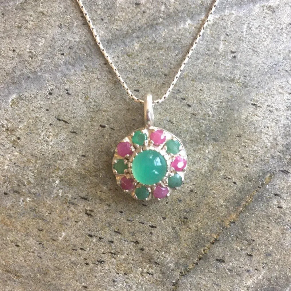 Round Emerald Necklace - Natural Emerald Necklace - Statement Flower Necklace