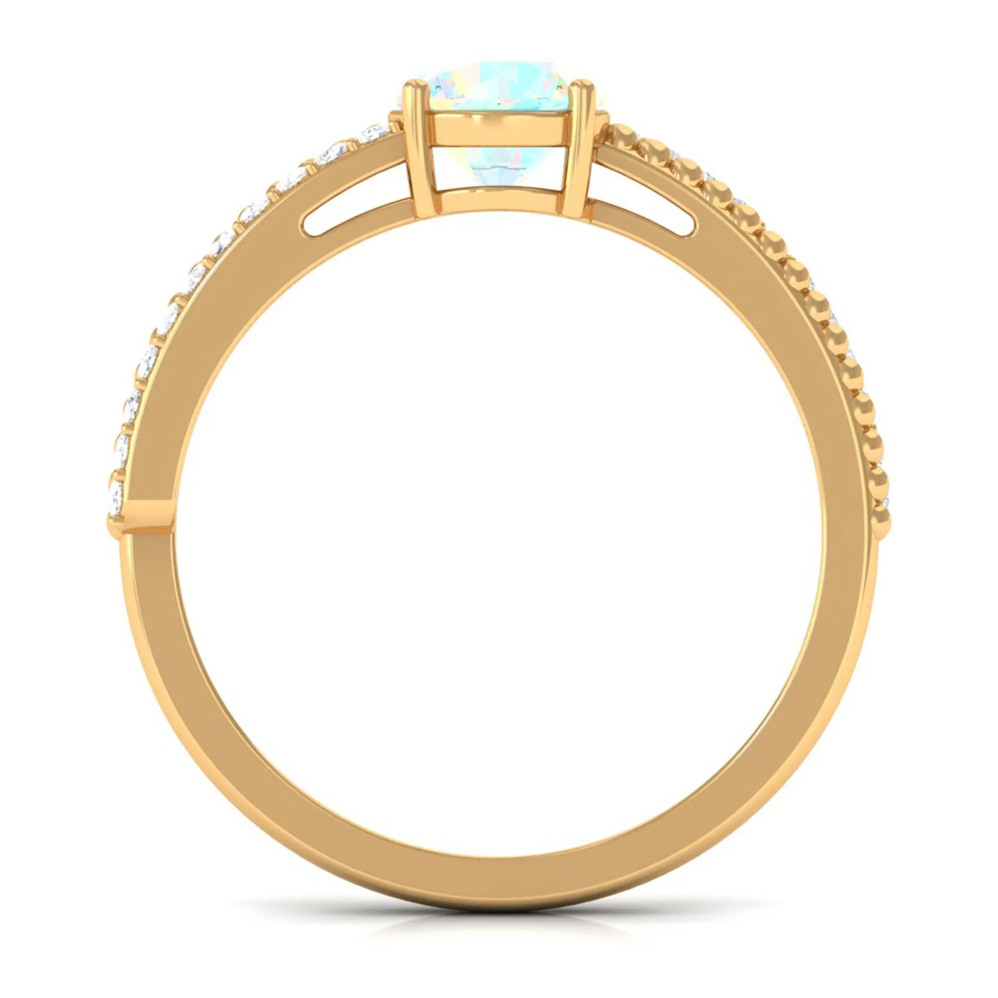 Round Ethiopian Opal Solitaire Ring with Diamond Side Stones