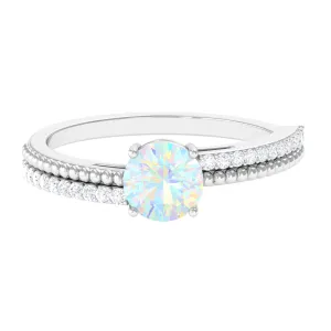 Round Ethiopian Opal Solitaire Ring with Diamond Side Stones