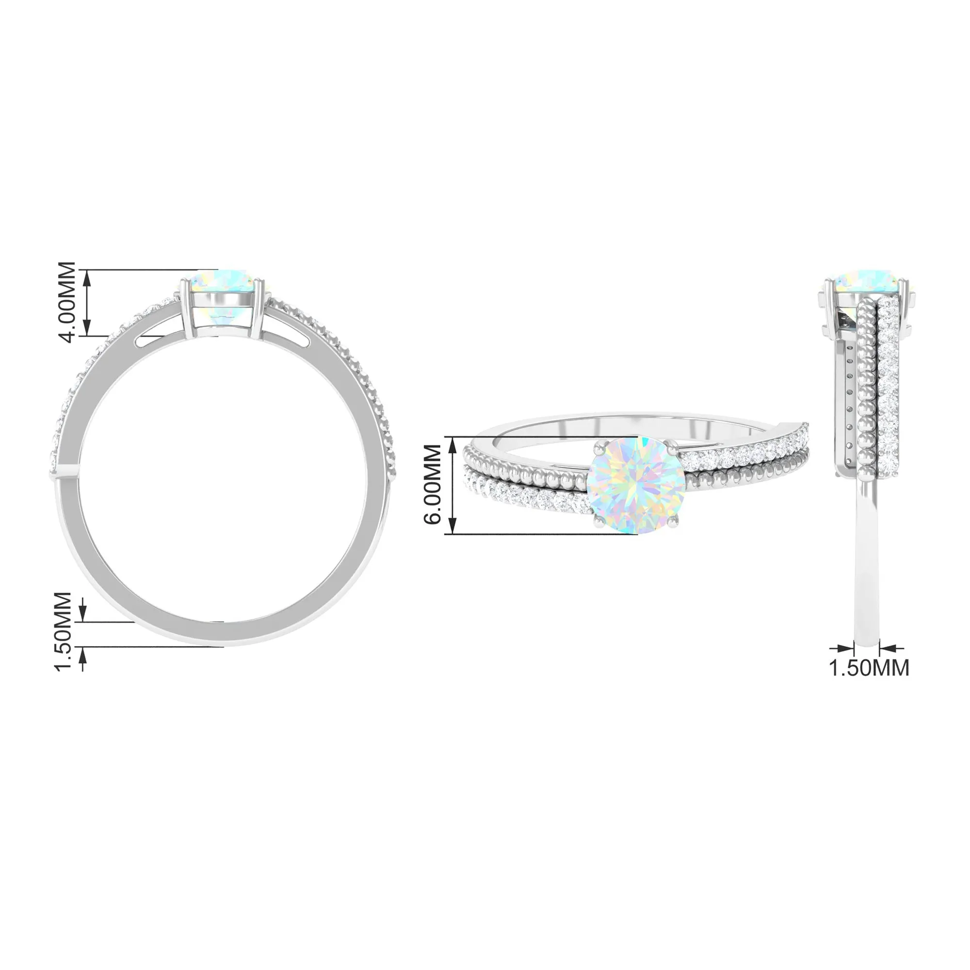 Round Ethiopian Opal Solitaire Ring with Diamond Side Stones