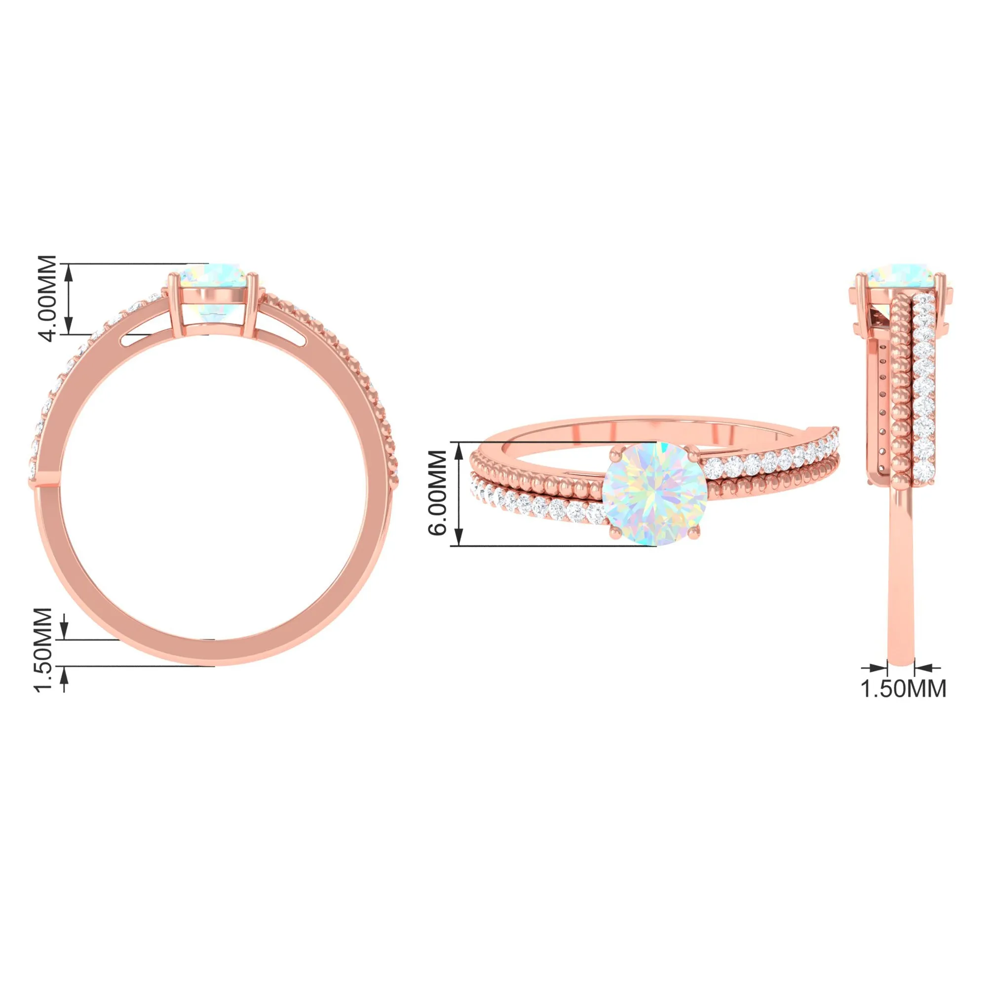 Round Ethiopian Opal Solitaire Ring with Diamond Side Stones