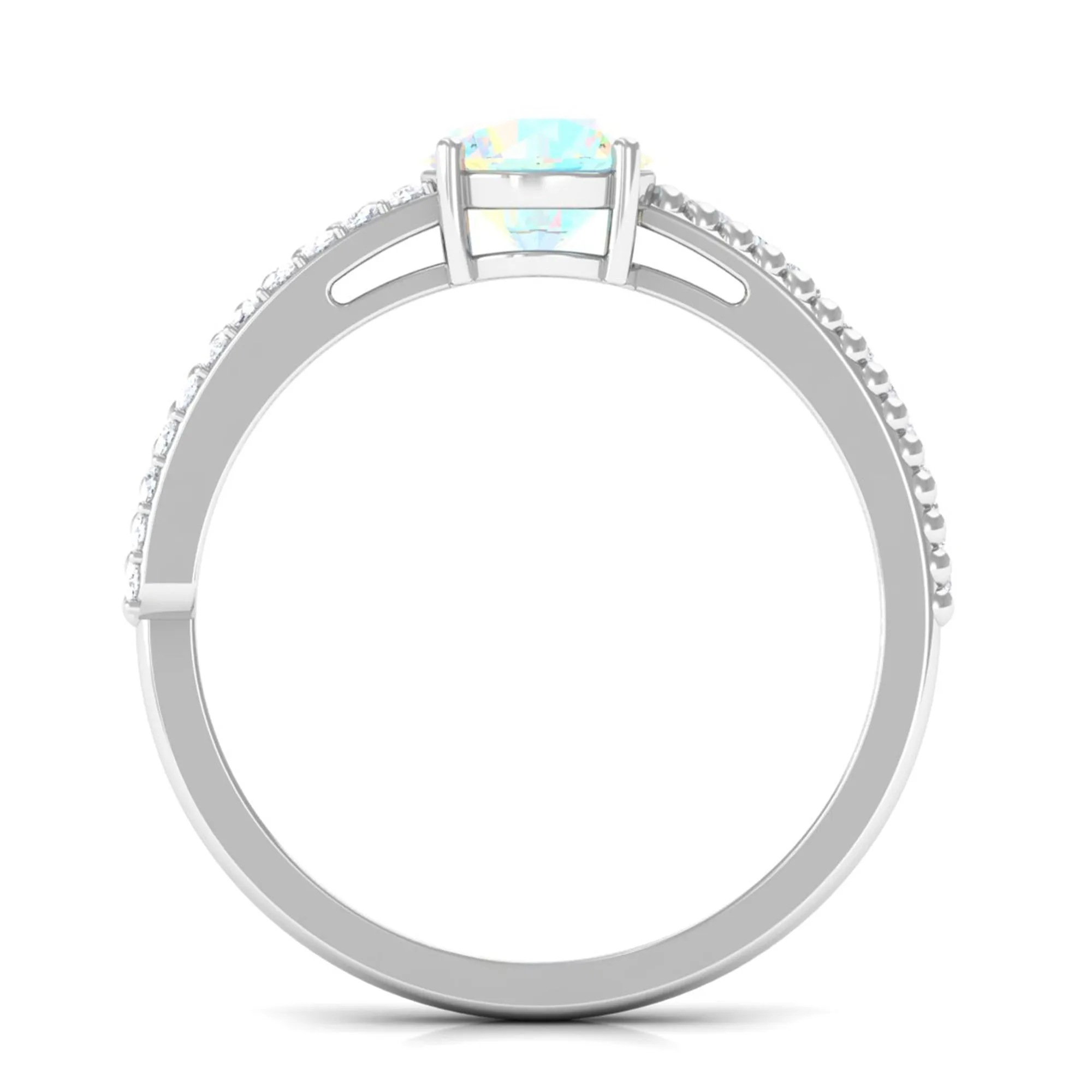 Round Ethiopian Opal Solitaire Ring with Diamond Side Stones