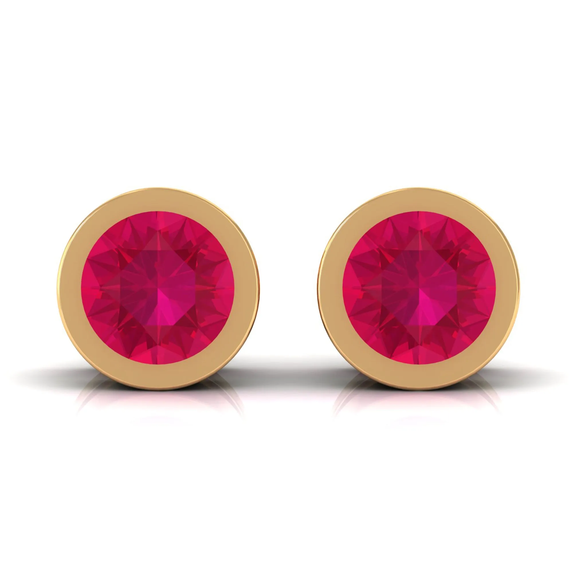 Round Ruby Dainty Solitaire Stud Earrings in Bezel Setting