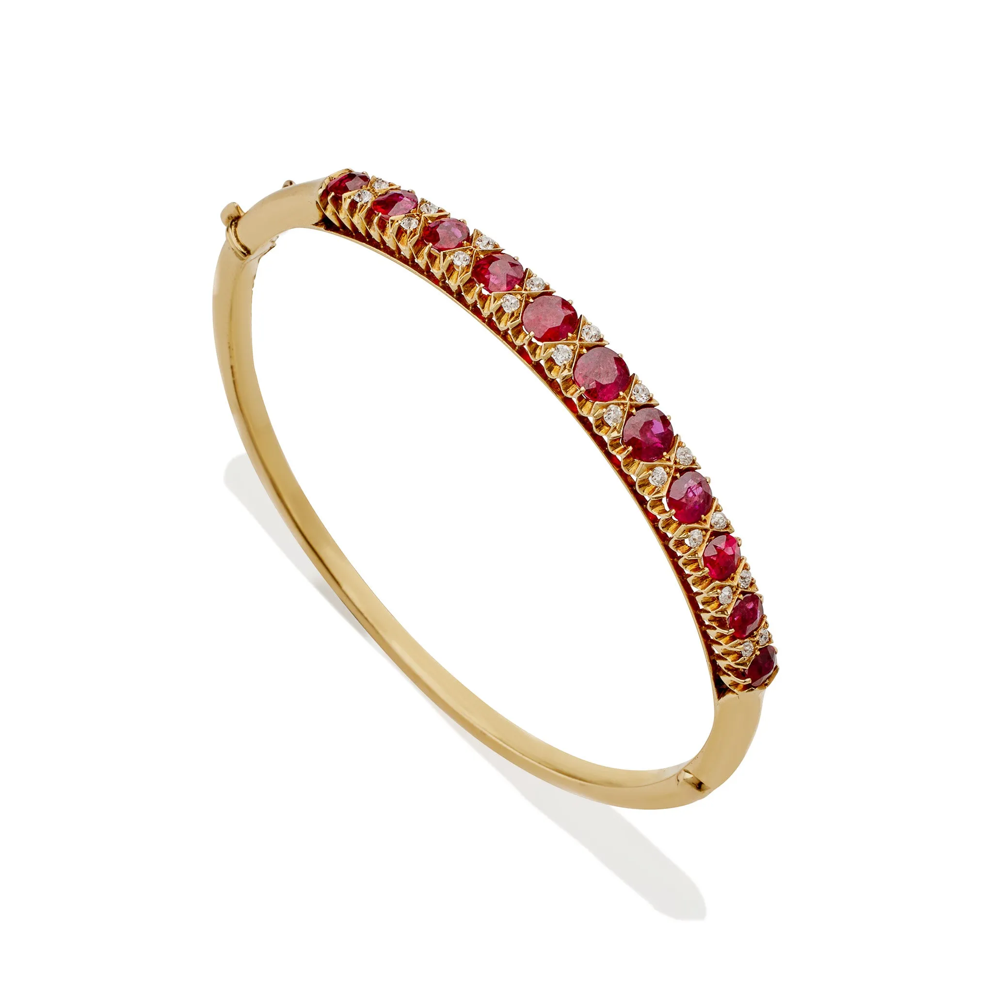 Ruby and Old Mine-cut Diamond Bangle Bracelet