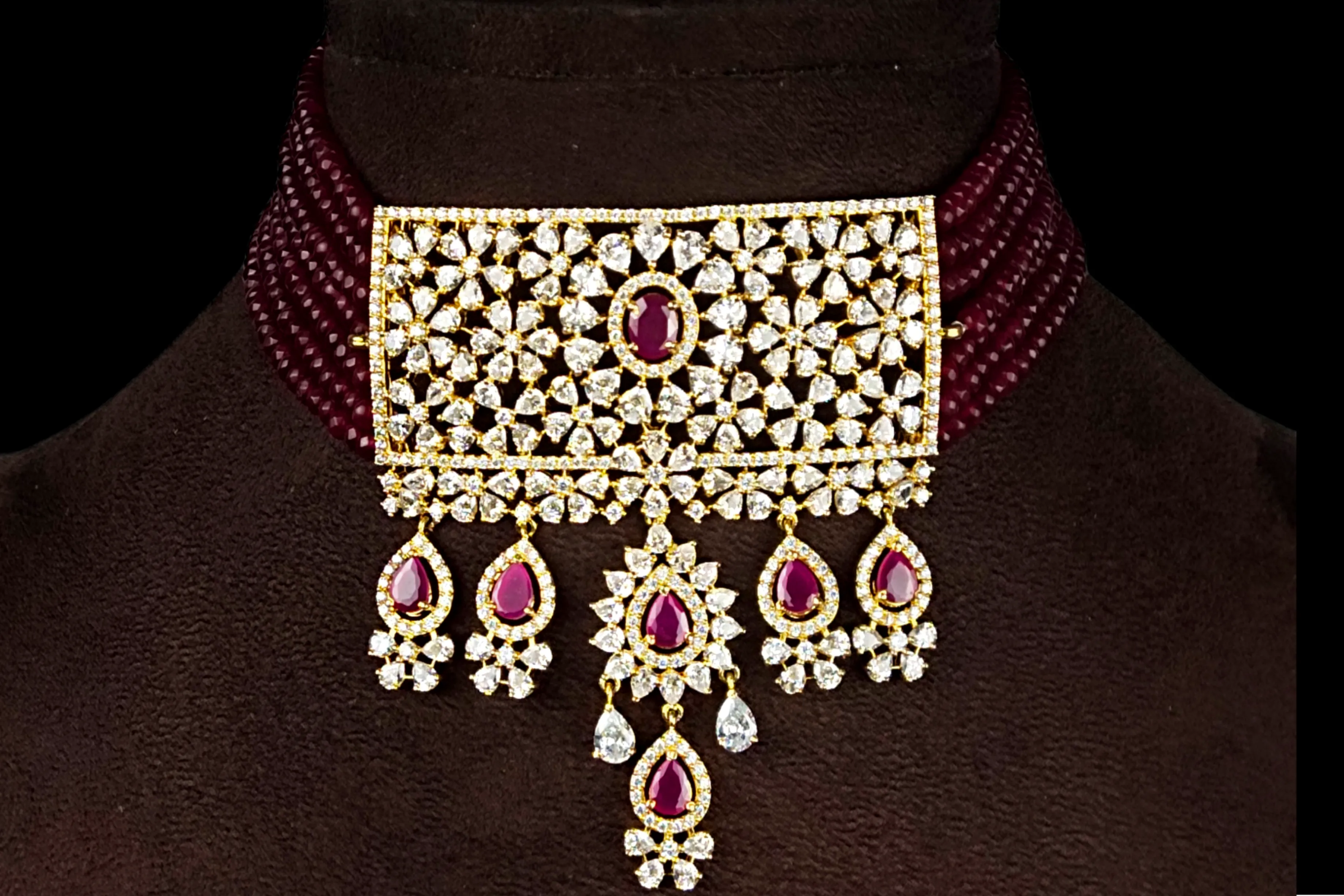 Ruby Beads Choker Set With  Pendant By Asp Fashion Jewellery