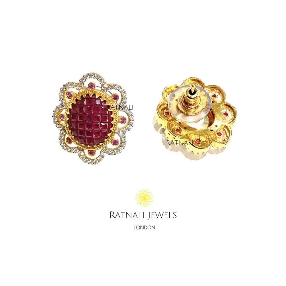 Ruby coloured gemstone stud earrings