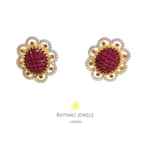 Ruby coloured gemstone stud earrings