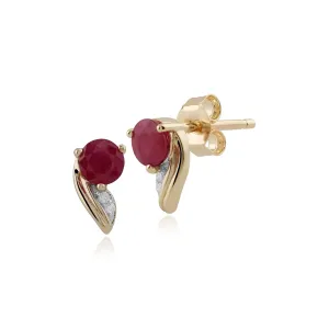 Ruby Ohrring, 9 ct Gelb Gold 0,68 CT Rubin und 0,01 Karat Diamant Ohrringe