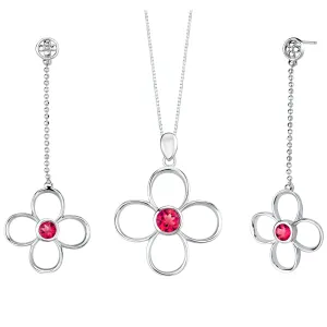 Ruby Pendant Earrings Set Sterling Silver