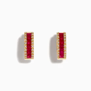 Ruby Royal 14K Yellow Gold Princess Cut Ruby 5/8" Hoop Earrings, 1.76 TCW