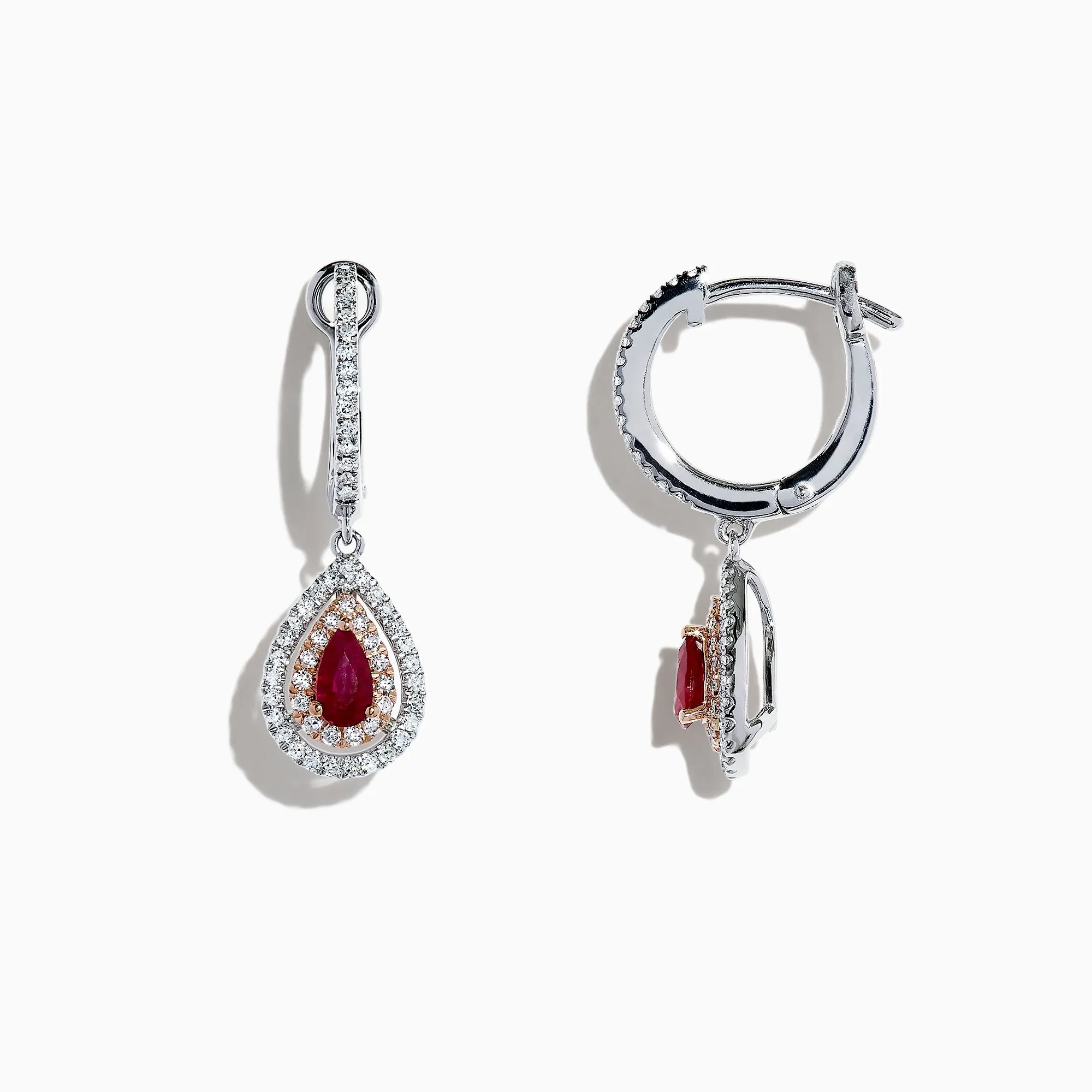 Ruby Royale 14K Two Tone Gold Pear Shaped Ruby Drop Earrings, 0.87 TCW