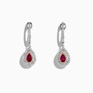 Ruby Royale 14K Two Tone Gold Pear Shaped Ruby Drop Earrings, 0.87 TCW