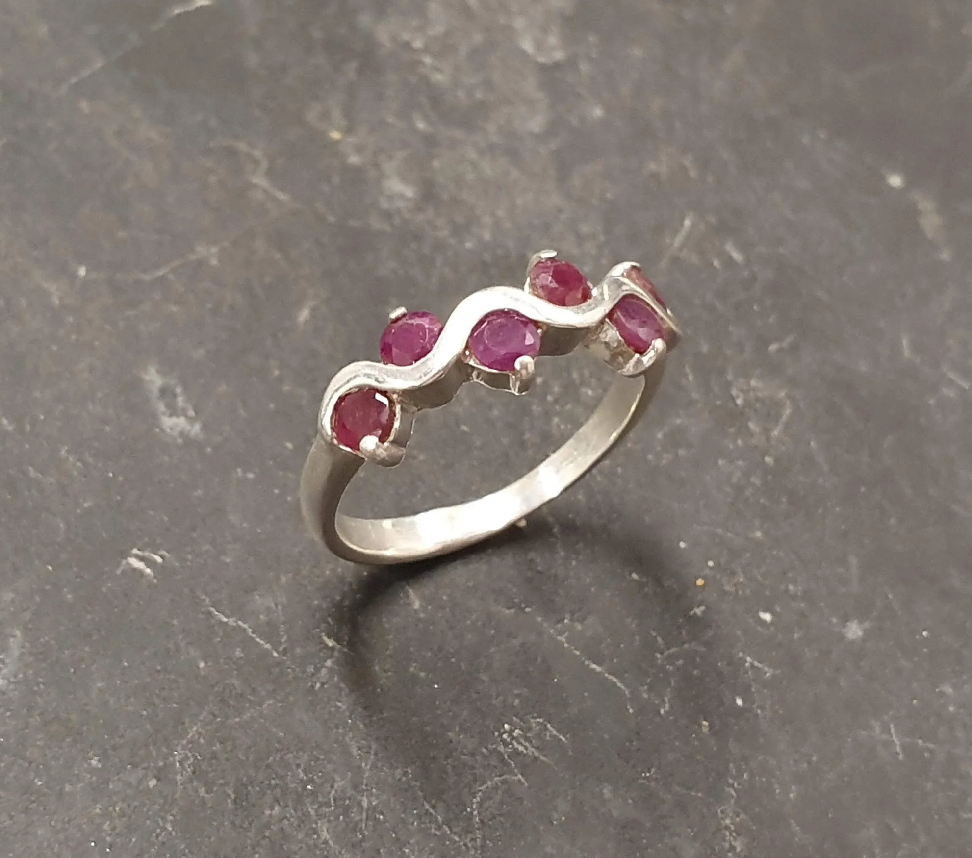 Ruby Stackable Ring - Asymmetric Ruby Band - Ruby Wavy Ring