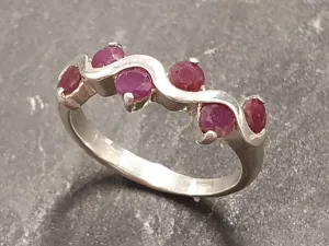 Ruby Stackable Ring - Asymmetric Ruby Band - Ruby Wavy Ring