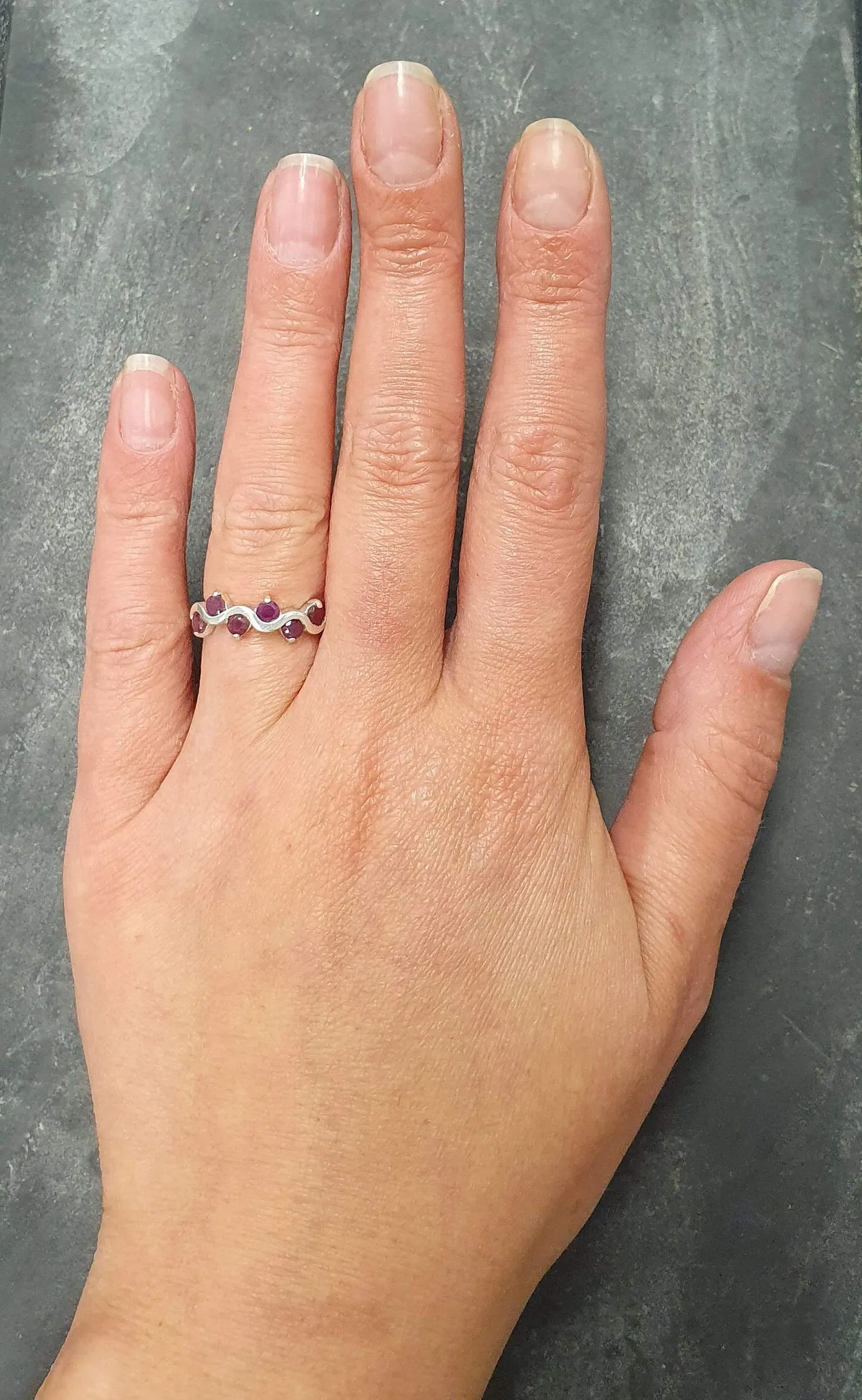 Ruby Stackable Ring - Asymmetric Ruby Band - Ruby Wavy Ring