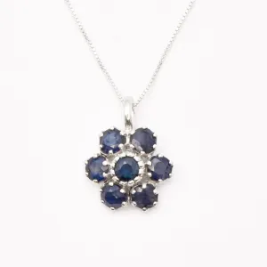 Sapphire Flower Pendant - Blue Flower Necklace - September Birthstone Necklace