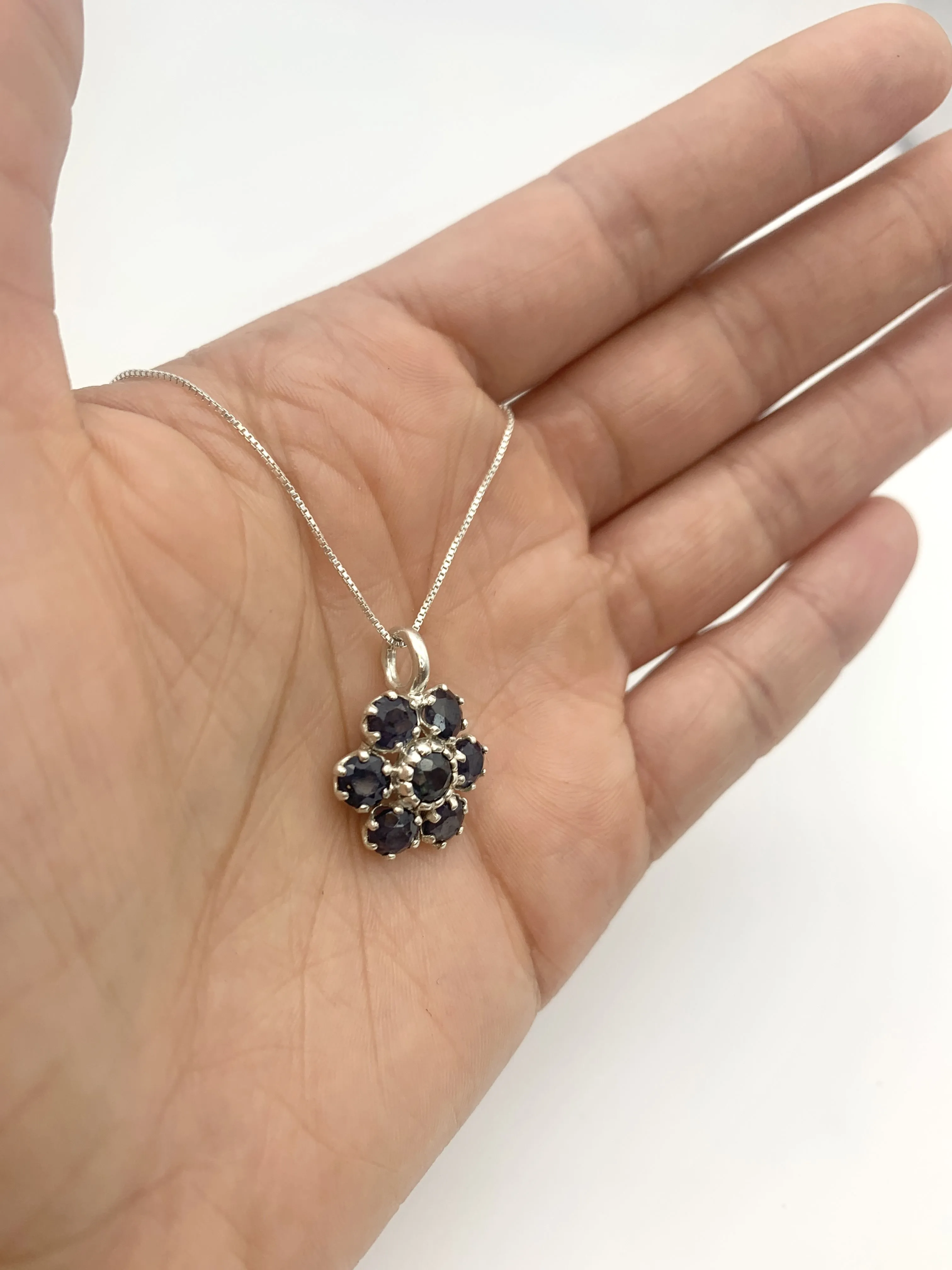 Sapphire Flower Pendant - Blue Flower Necklace - September Birthstone Necklace