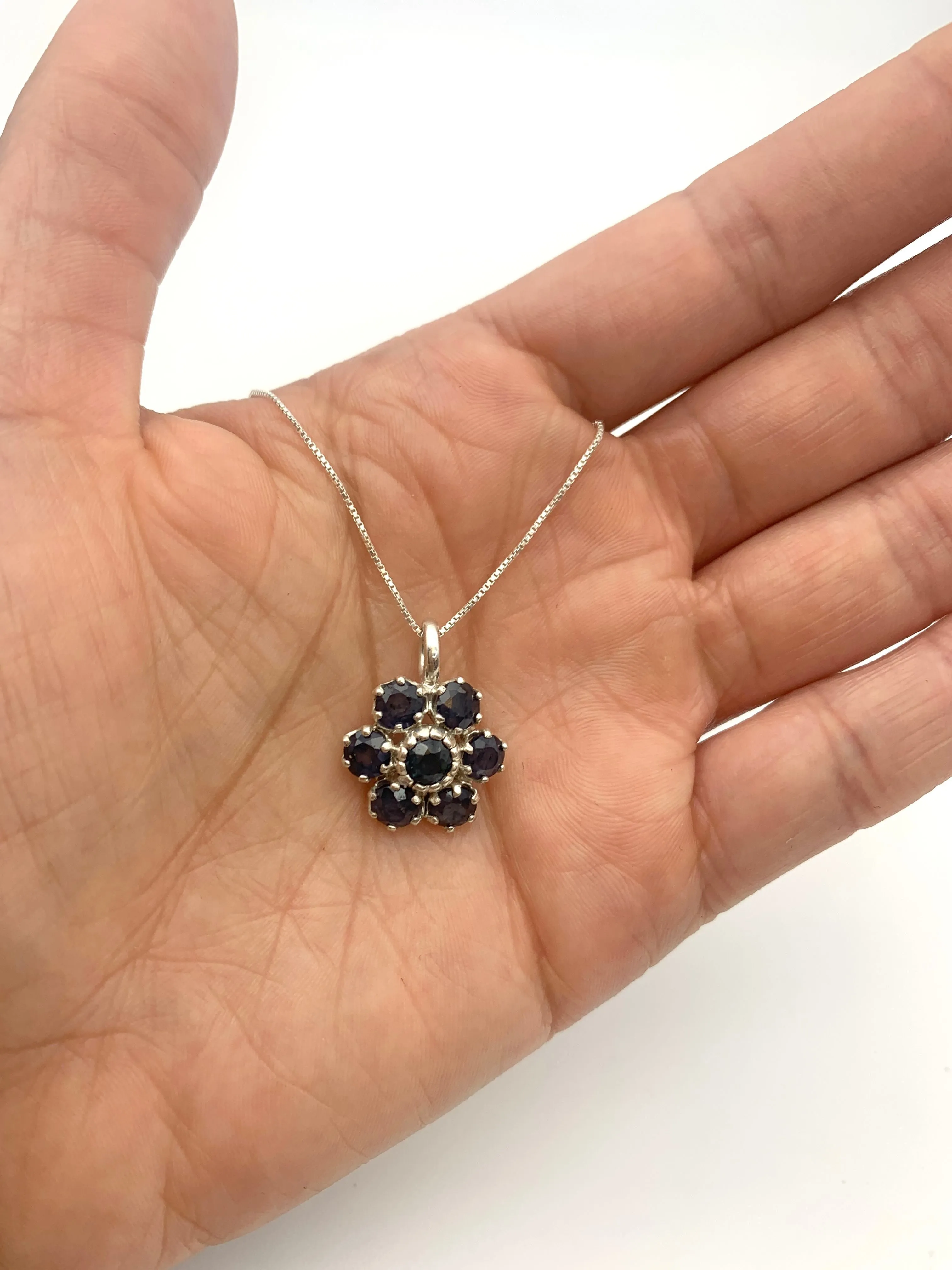 Sapphire Flower Pendant - Blue Flower Necklace - September Birthstone Necklace