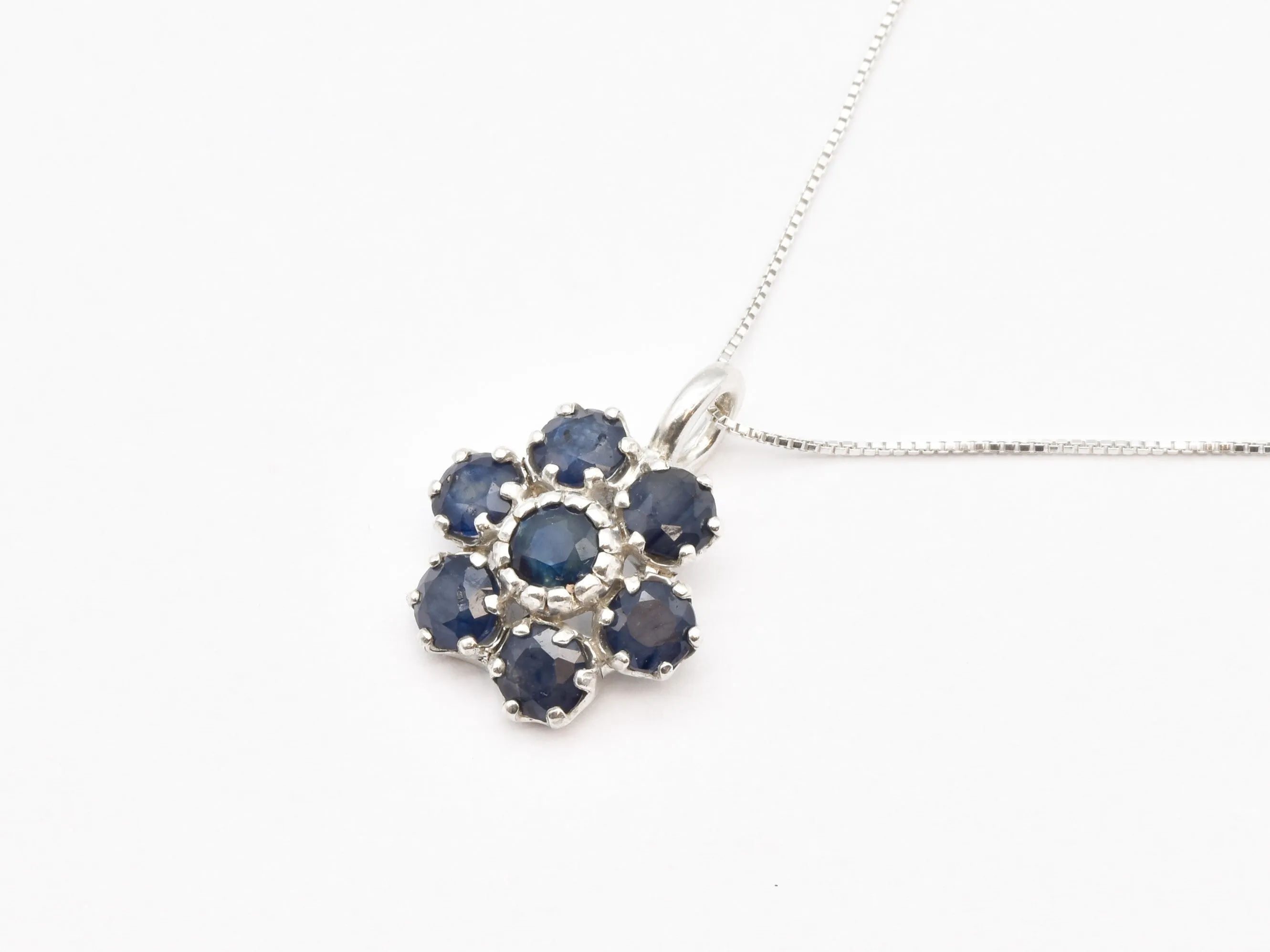 Sapphire Flower Pendant - Blue Flower Necklace - September Birthstone Necklace